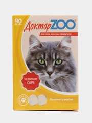 Мультивитаминное лакомство для кошек Доктор ZOO со вкусом сыра и биотином, 90 таблеток