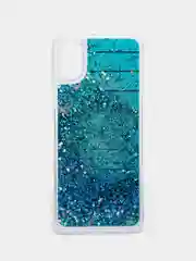 Небесно-голубой чехол Samsung Galaxy A03 Core, Самсунг Галакси А03 Кор силиконовый, жидкий, с блестками