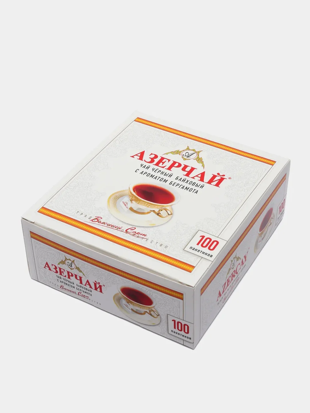 Чай АЗЕРЧАЙ, черный байховый, с ароматом бергамота, 100 пакетиков, 200 г