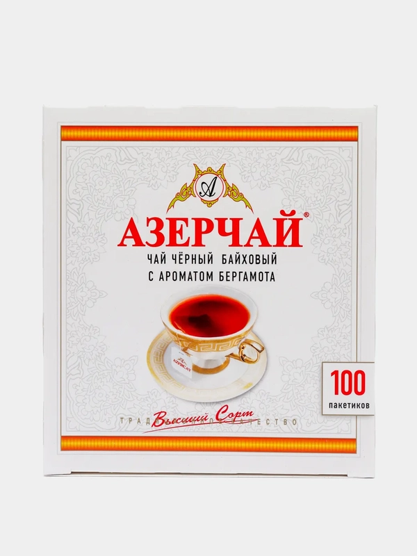 Чай АЗЕРЧАЙ, черный байховый, с ароматом бергамота, 100 пакетиков, 200 г