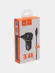 Черный автомобильное зарядное устройство Hoco Z14, для micro-USB