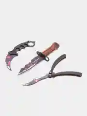 Аметистовый набор деревянных ножей Нео-Нуар CS GO: нож-керамбит, нож-байонет и нож-бабочка