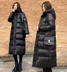 Черный пуховик женский зимний, длинный