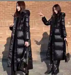 Черный пуховик женский зимний, длинный
