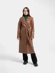 Шоколадный тренч женский длинный, экокожа