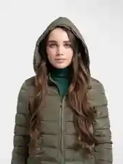 Хаки куртка демисезонная стеганная, женская, теплая, с воротником