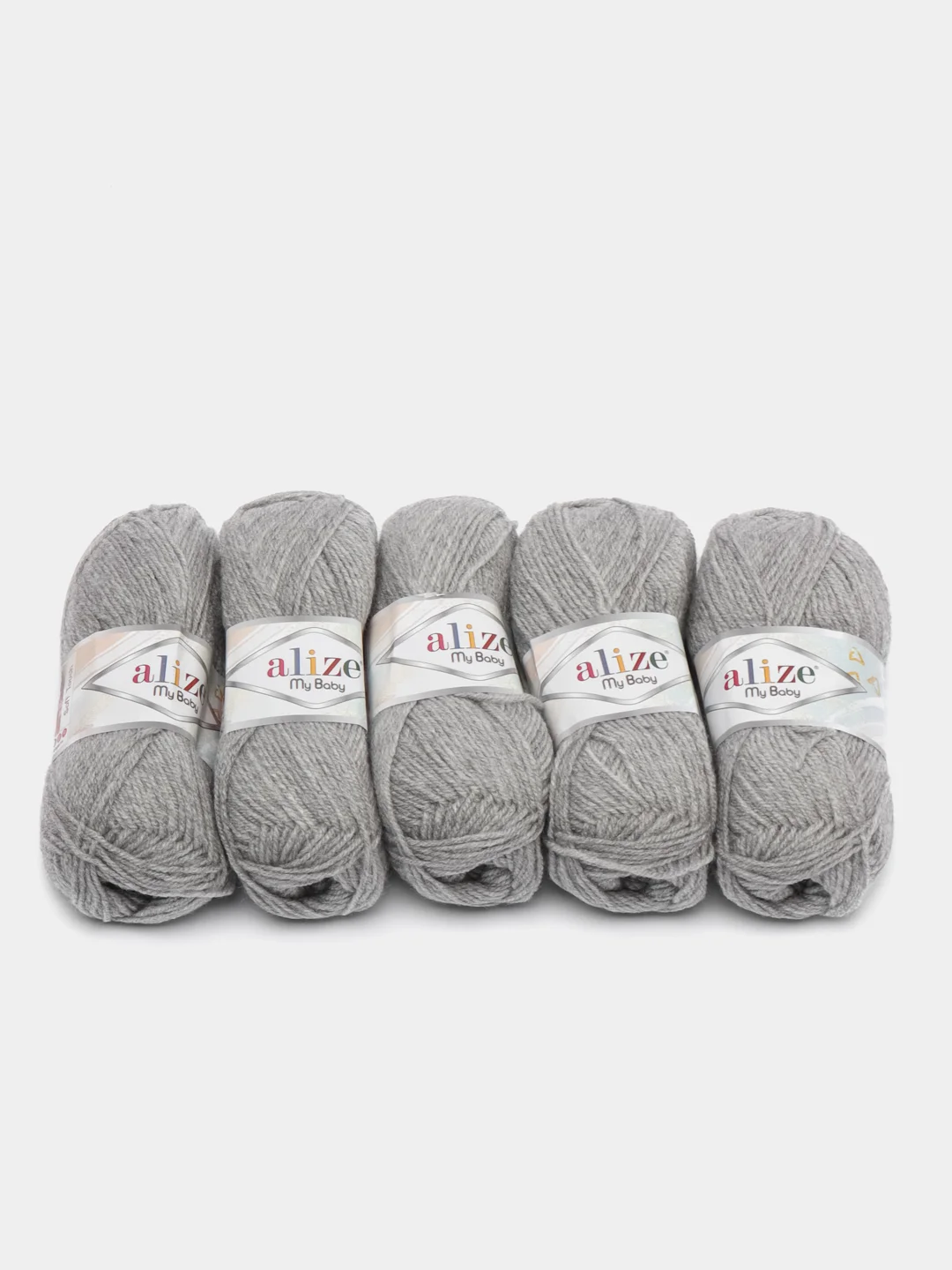 Серый меланж пряжа детская Alize (Ализе) My Baby, 5 штук, акрил, 50 г, 150 м