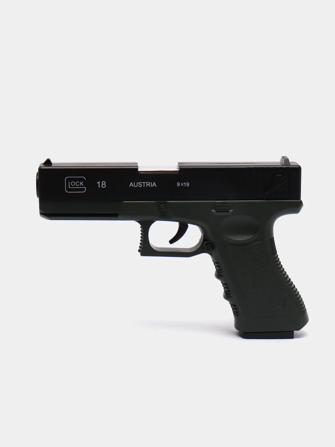 Зеленый пистолет игрушечный перезаряжаемый Glock с глушителем, оружие, подарок на 23 февраля