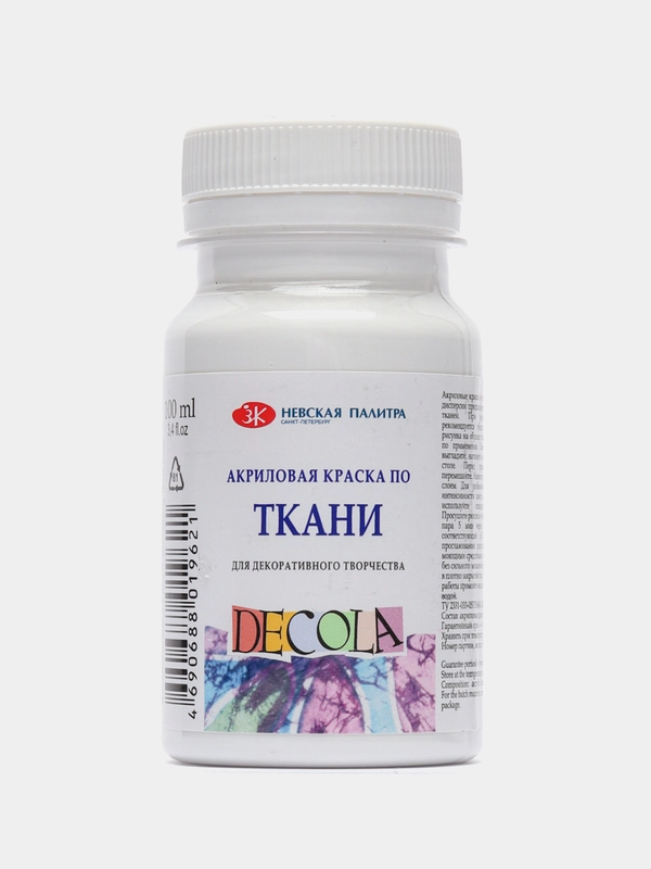 Краска по ткани ЗХК "Декола", акриловая, белая, 100 мл