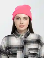 Розовый шапка-бини вязаная, унисекс, 13 цветов