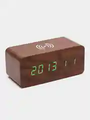 Коричневый настольные часы с беспроводной зарядкой, цифровой термометр