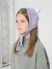 Лавандовый шапка-повязка вязаная, в стиле аниме, с ушками