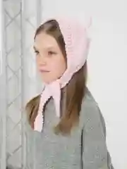 Розовый шапка-повязка вязаная, в стиле аниме, с ушками