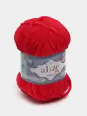 Красный пряжа плюшевая Alize Velluto, 100% микрополиэстер, 100г, 68м, плюшевая, велюровая веллюто