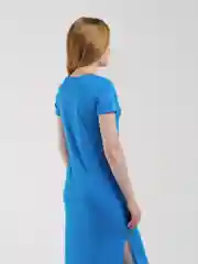 Синий платье женское, оверсайз, миди, с разрезом