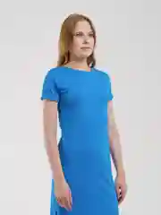 Синий платье женское, оверсайз, миди, с разрезом