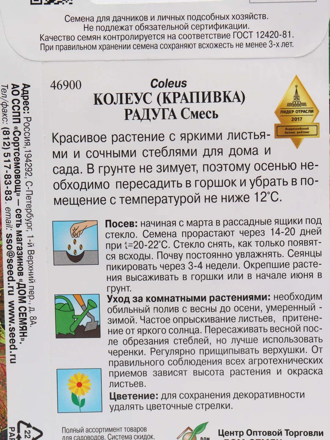 Семена комнатных цветов Колеус "Блюма Радуга", 130 штук