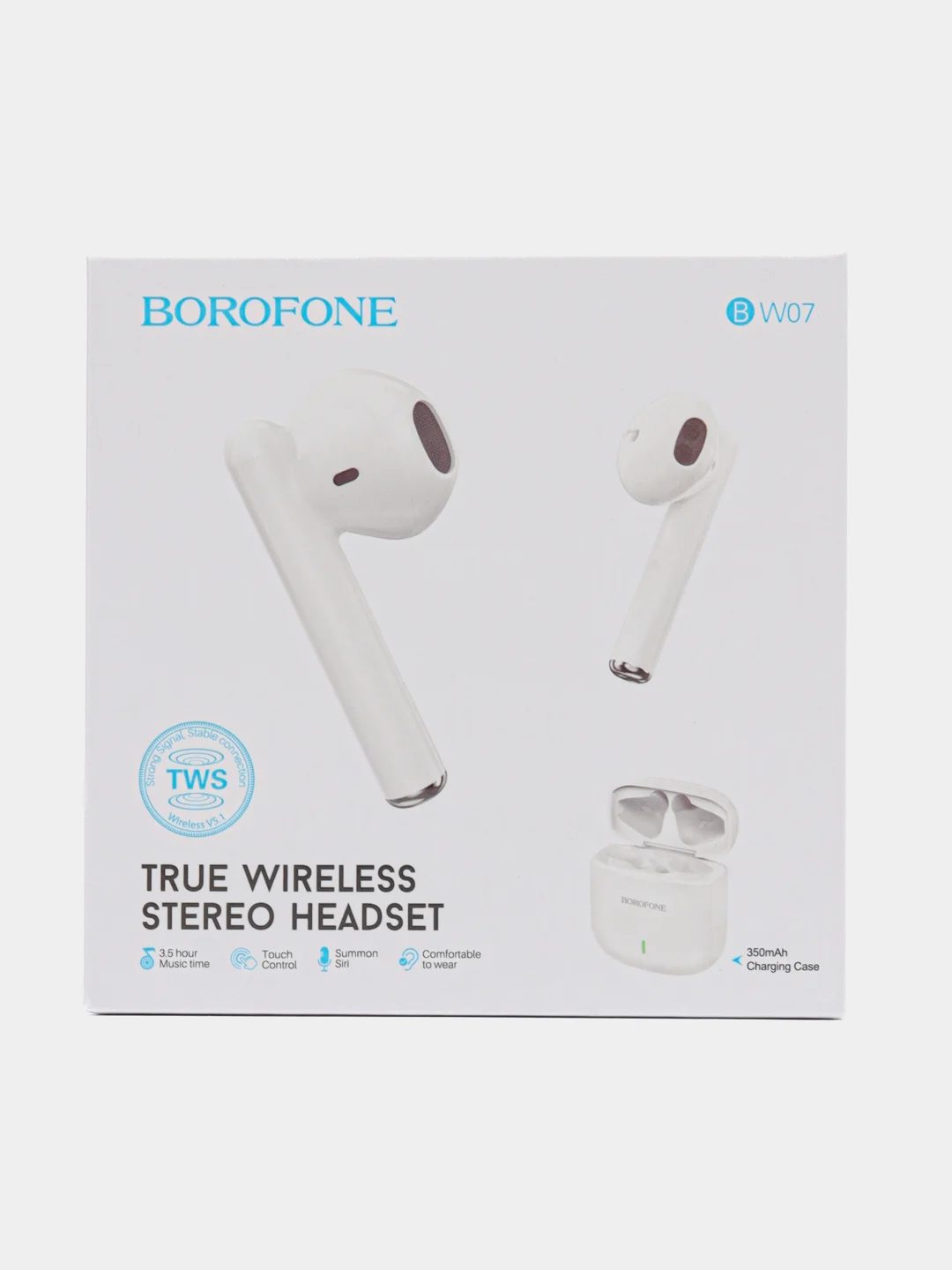 Белый наушники внутриканальные TWS Borofone BW07, беспроводные, bluetooth, с микрофоном