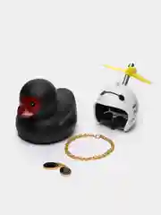 Синий игрушка "Утка в шлеме и очках", с пропеллером, в машину