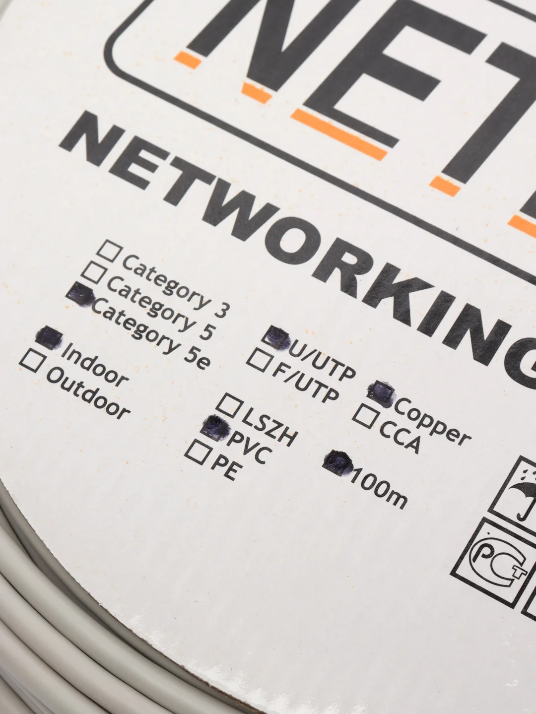 NETLAN EC-UU004-5E-PVC-GY - Кабель витая пара 100м/305м, U/UTP 4 пары, медь, внутренний
