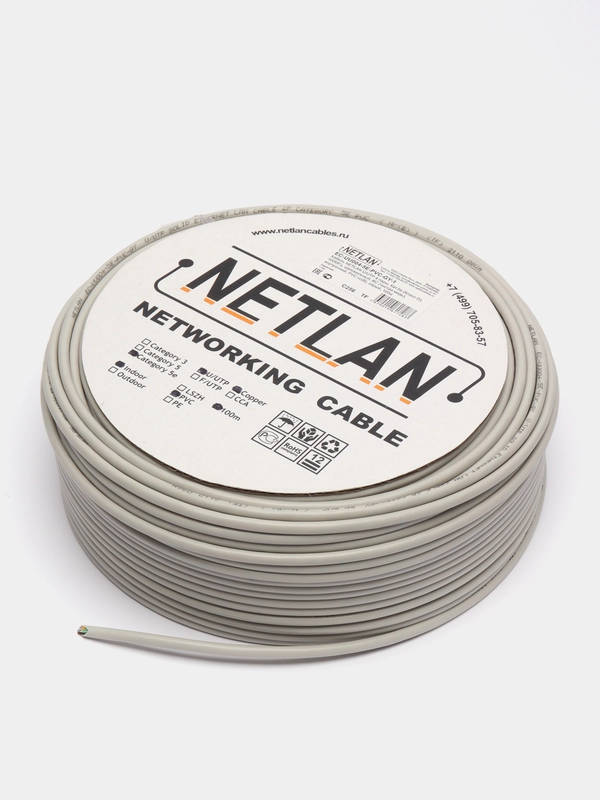 NETLAN EC-UU004-5E-PVC-GY - Кабель витая пара 100м/305м, U/UTP 4 пары, медь, внутренний