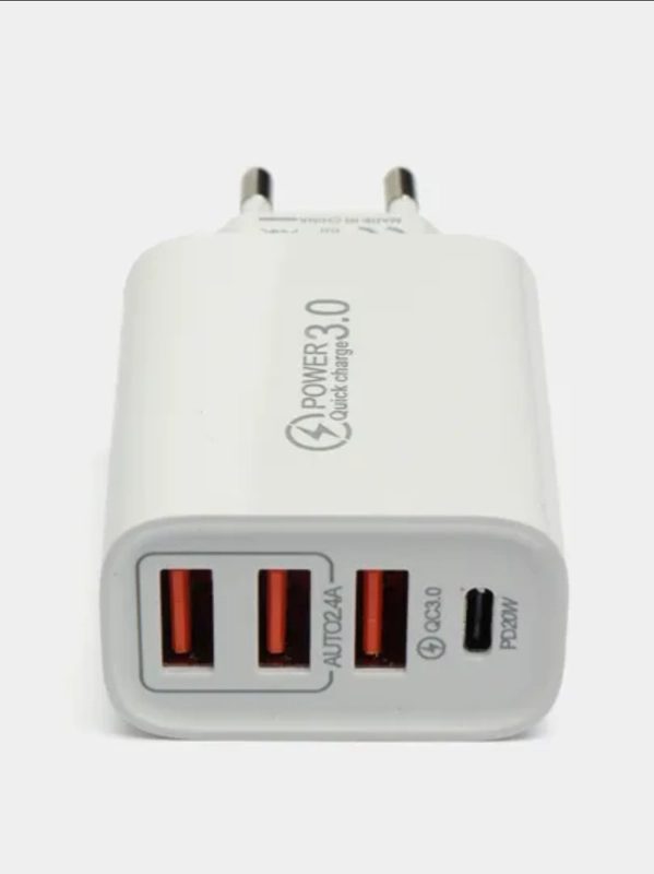 Зарядное устройство блок питания адаптер 3 USB, 1 Type-C, 4 входа