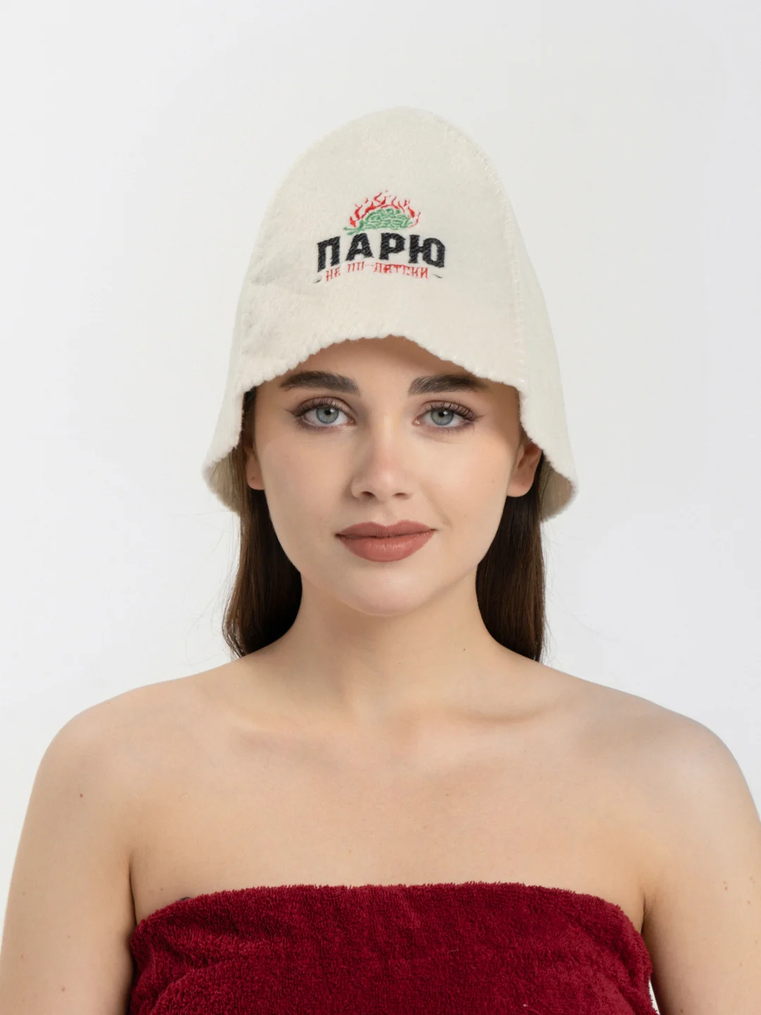 Красный шапка для бани с вышивкой, 3 варианта