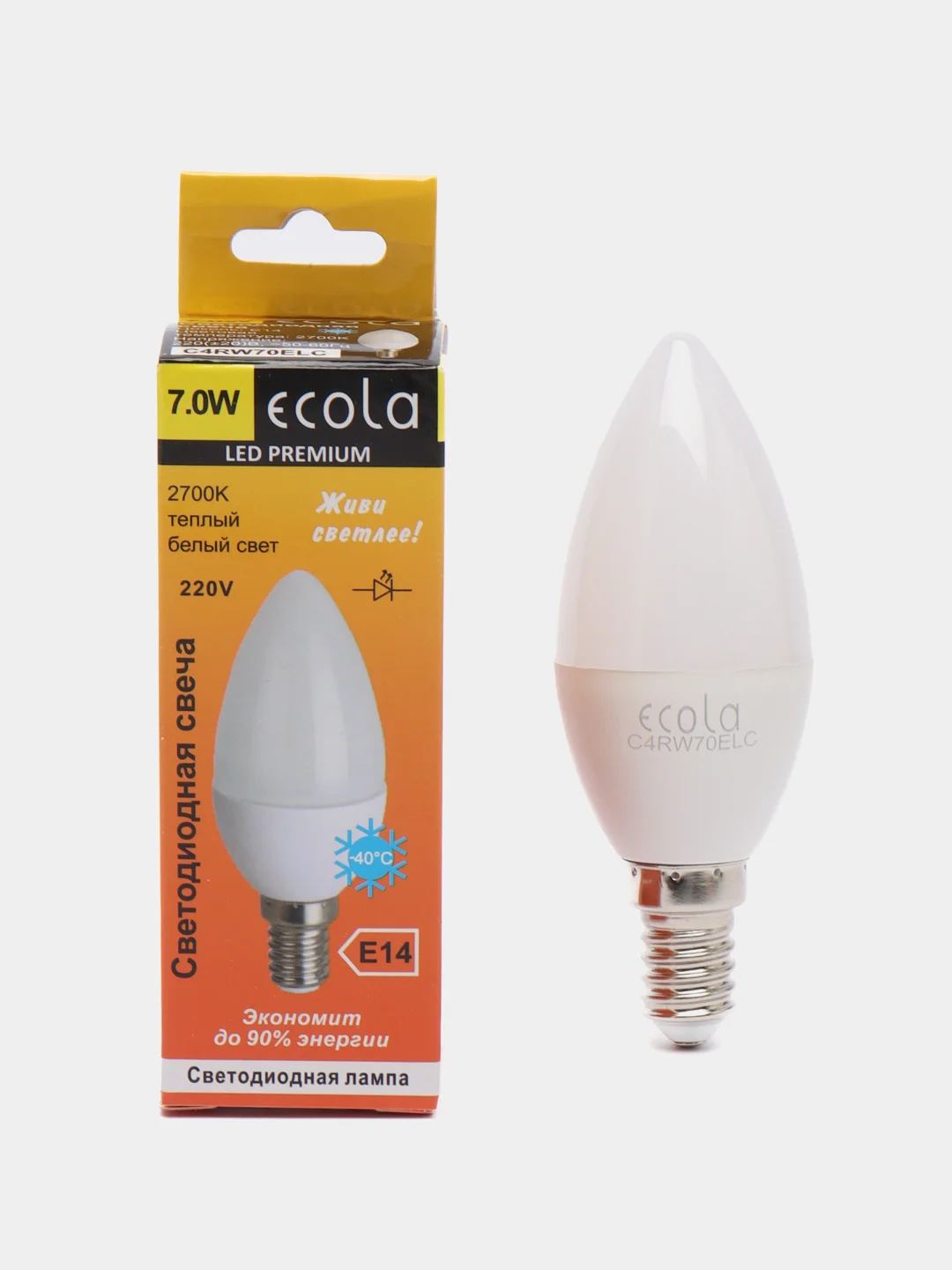 Лампа светодиодная Ecola (0% коэф. пульсации) 7W E14 Свеча 2700К (теплый)