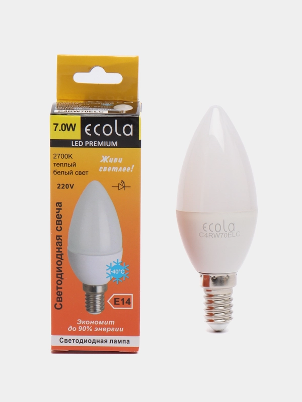 Лампа светодиодная Ecola (0% коэф. пульсации) 7W E14 Свеча 2700К (теплый)