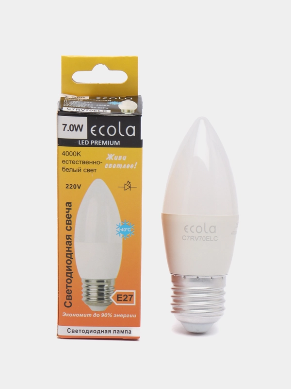 Лампа светодиодная Ecola (0% коэф. пульсации) 7W 220V E27 Свеча 4000К (белый)