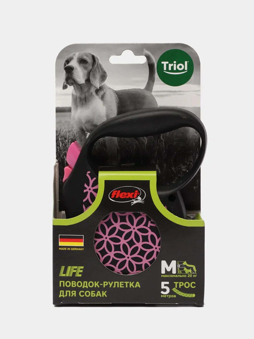 Поводок-рулетка для собак Flexi Life Pink M 5м до 20кг, трос