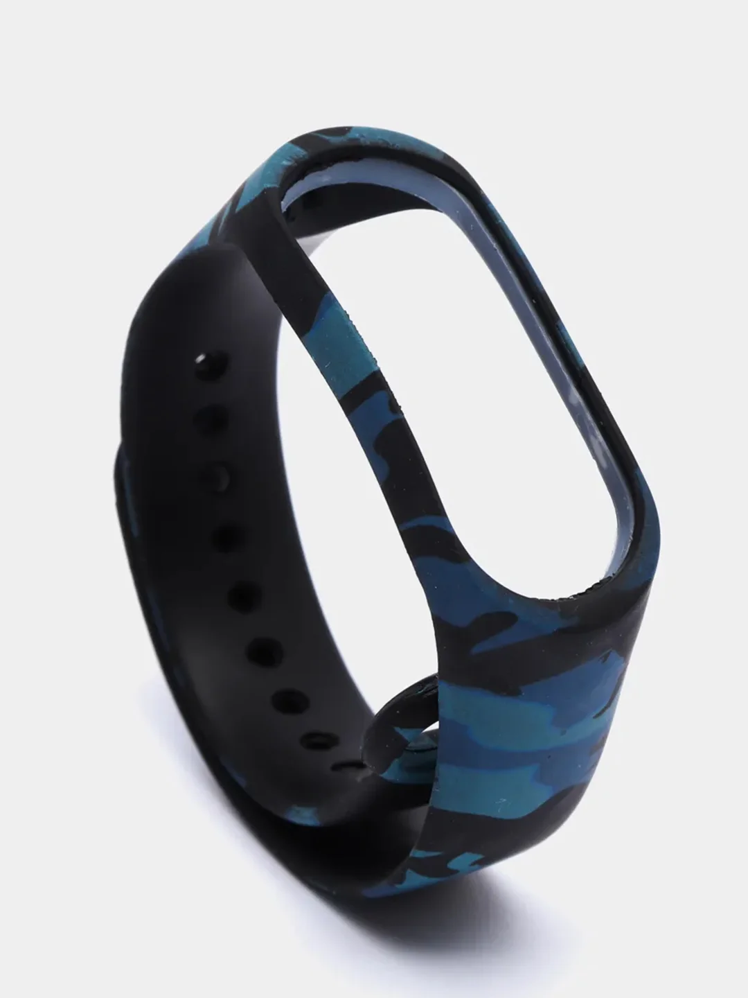 Синий силиконовый ремешок для Xiaomi Mi Band 3 и Mi Band 4 с принтом камуфляж