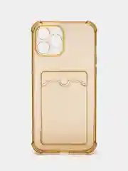 Золотой чехол для iPhone XR, 11, 12, 13, 14 Pro Max, 7, 8+, прозрачный, силиконовый, с карманом для карт
