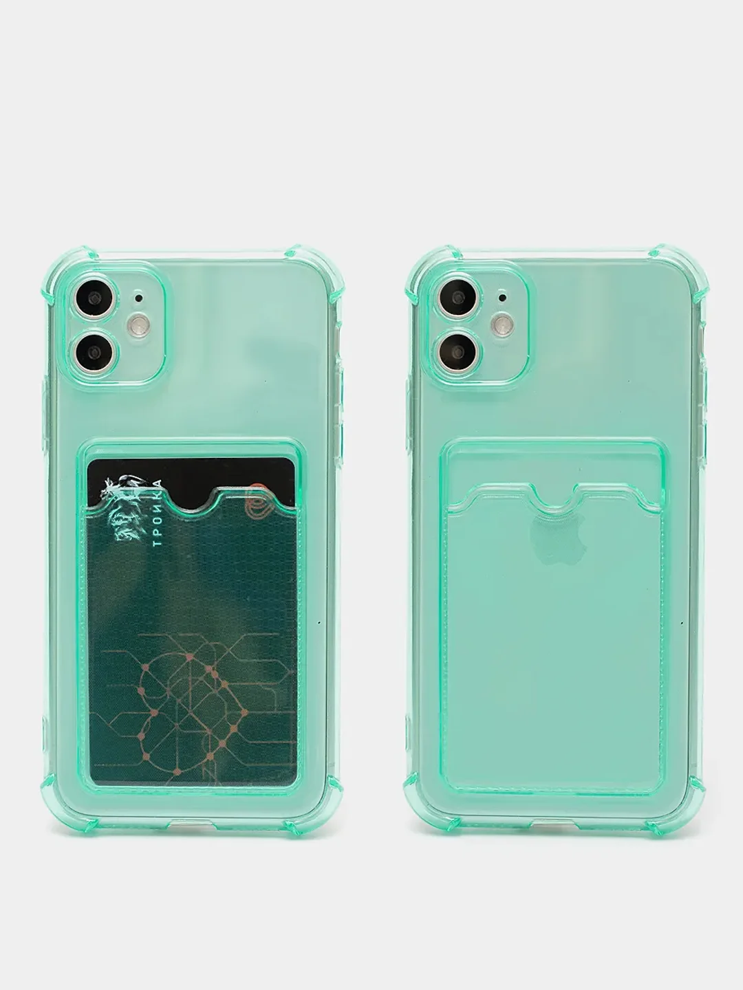 Чехол для iPhone XR, 11, 12, 13, 14 Pro Max, 7, 8+, прозрачный, силиконовый, с карманом для карт