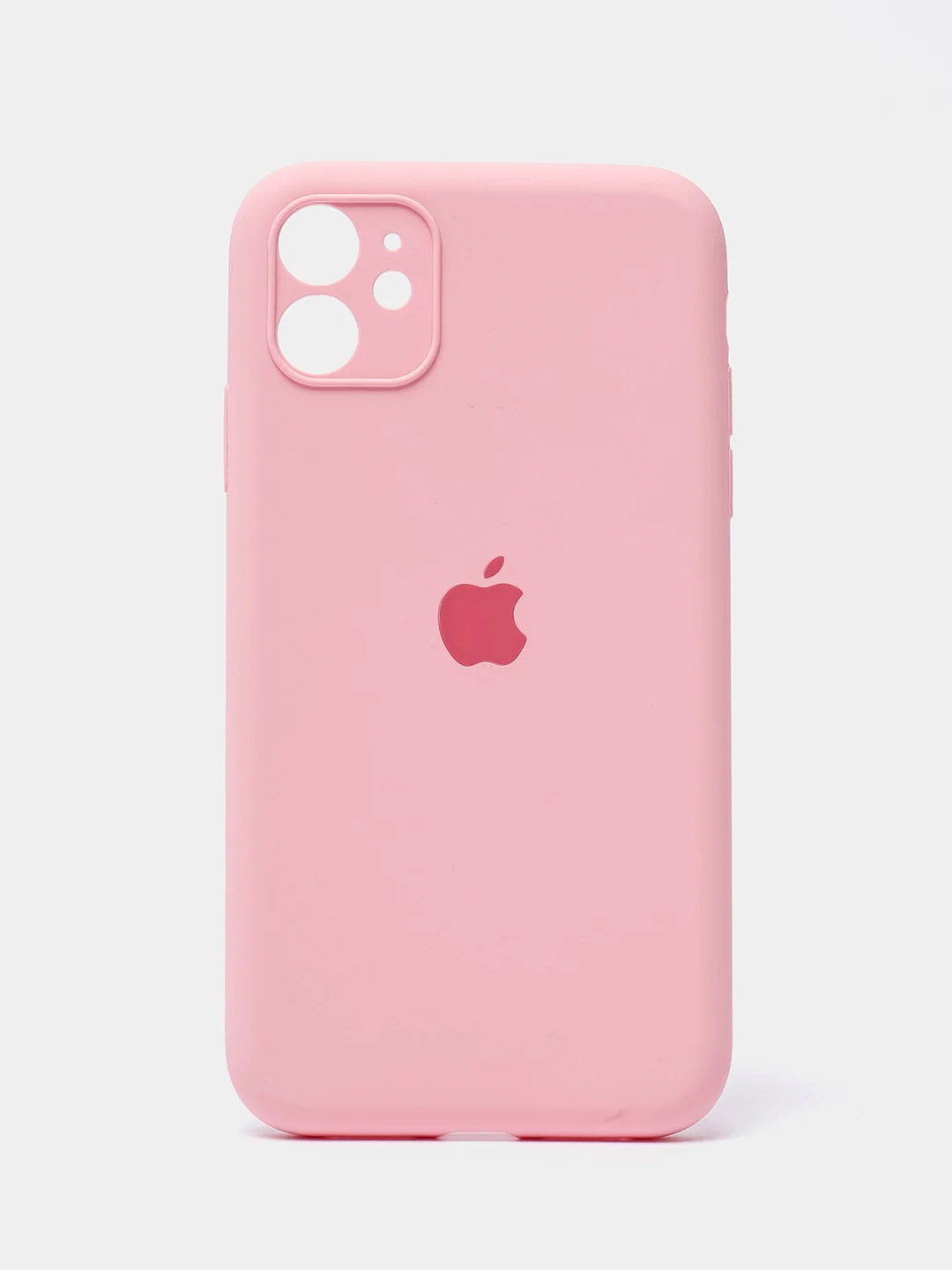 Розовый чехол Silicone Case iPhone 11 с защитой камеры с бархатной подкладкой