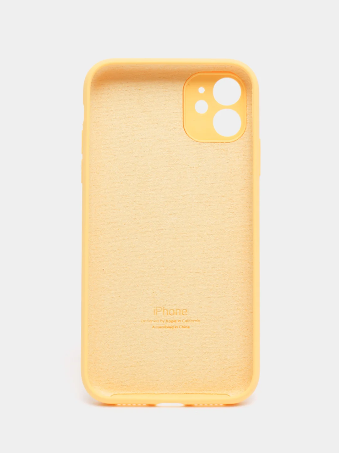 Желтый чехол Silicone Case iPhone 11 с защитой камеры с бархатной подкладкой