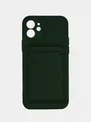 Зеленый чехол силиконовый с карманом для карты на iPhone