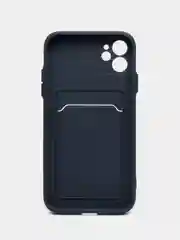 Синий чехол силиконовый с карманом для карты на iPhone