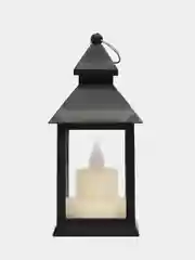 Черный светильник-ночник в виде фонаря с LED свечой, 14*6*6см,декор для дома
