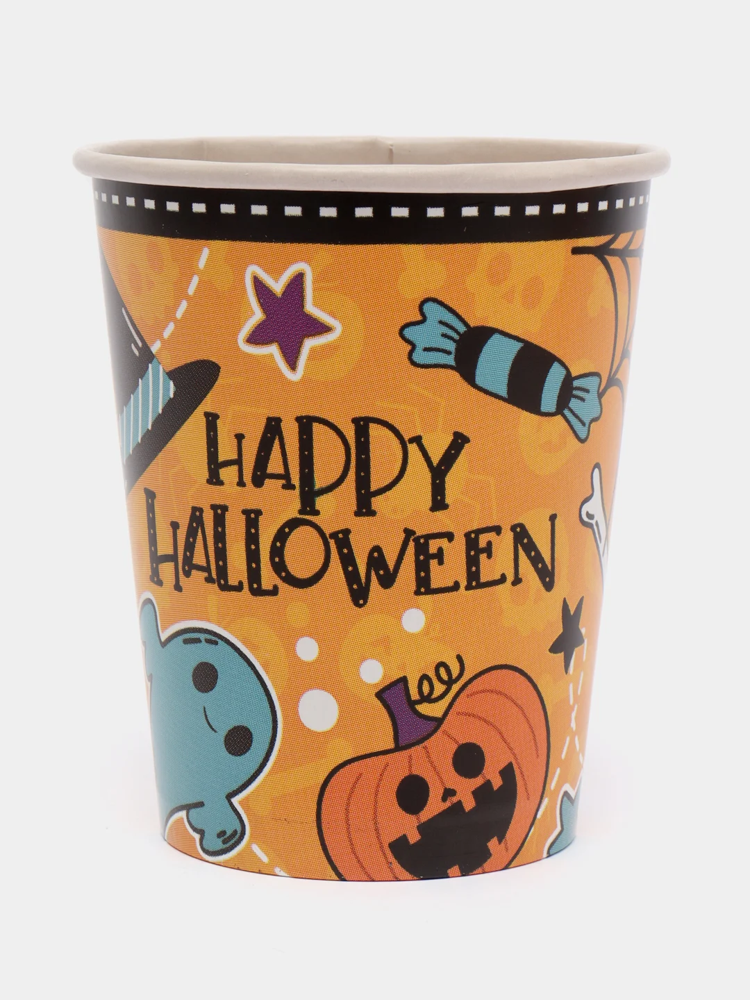 Желтый набор стаканов бумажный Halloween, 6 штук, 250 мл "Вечеринка Хэллоуин"