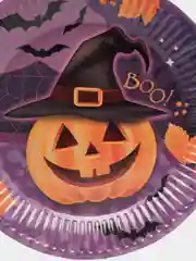 Оранжевый набор тарелок бумажный  "Вечеринка Хэллоуин", 18 см, 6 штук "Halloween"