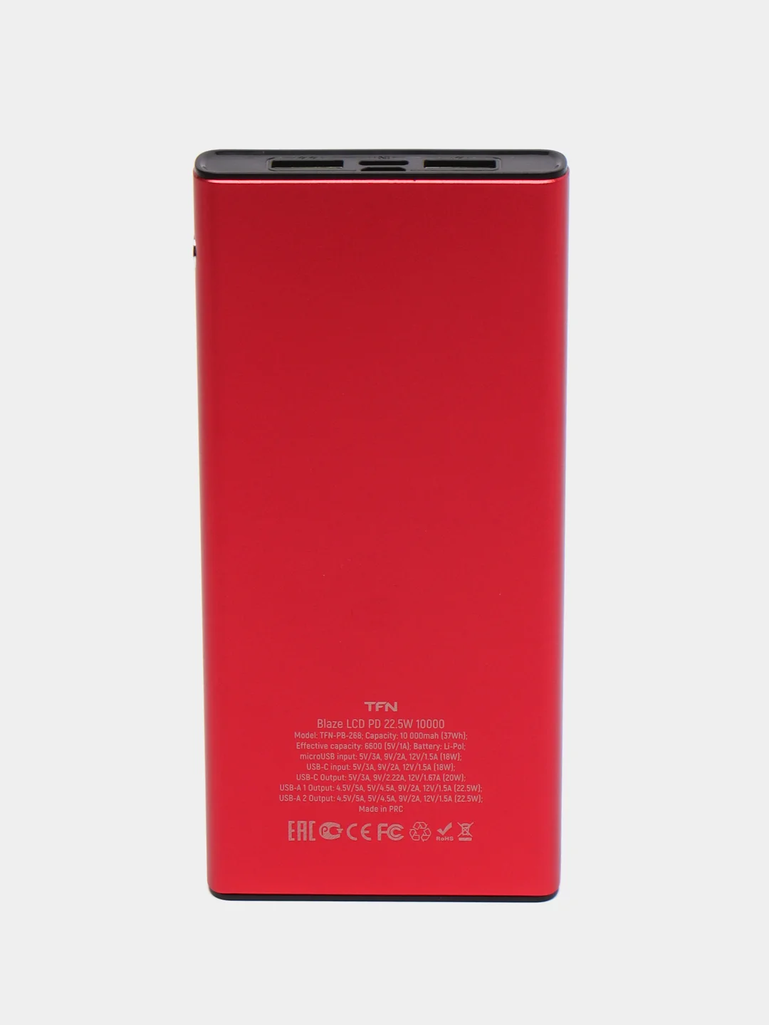 Красный внешний аккумулятор TFN BLAZE LCD PD, 22.5W, 10000 mAh