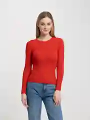 Красный свитер женский, вязаный, с круглым вырезом
