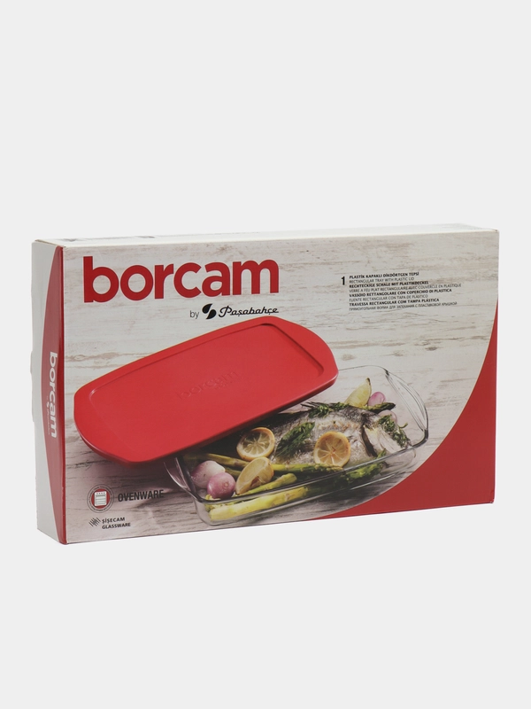 Форма Borcam стеклянная 2л, жаропрочная, прямоугольная, пластиковая крышка, СВЧ, духовка