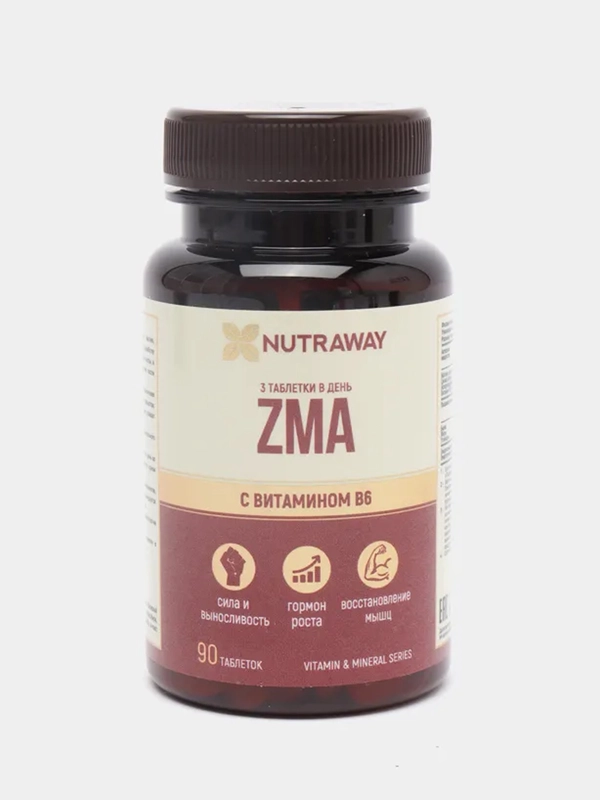 БАД к пище Nutraway ZMA, цинк, магний, аспарагиновая кислота , 90/120 таблеток