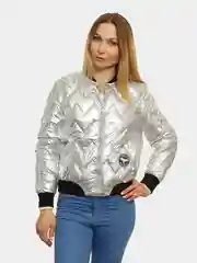 Серый металлик куртка женская короткая демисезонная бомбер для автоледи