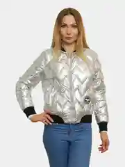 Серый металлик куртка женская короткая демисезонная бомбер для автоледи