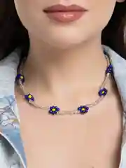 Индиго чокер с цветами/вишенками/пчёлками из бисера