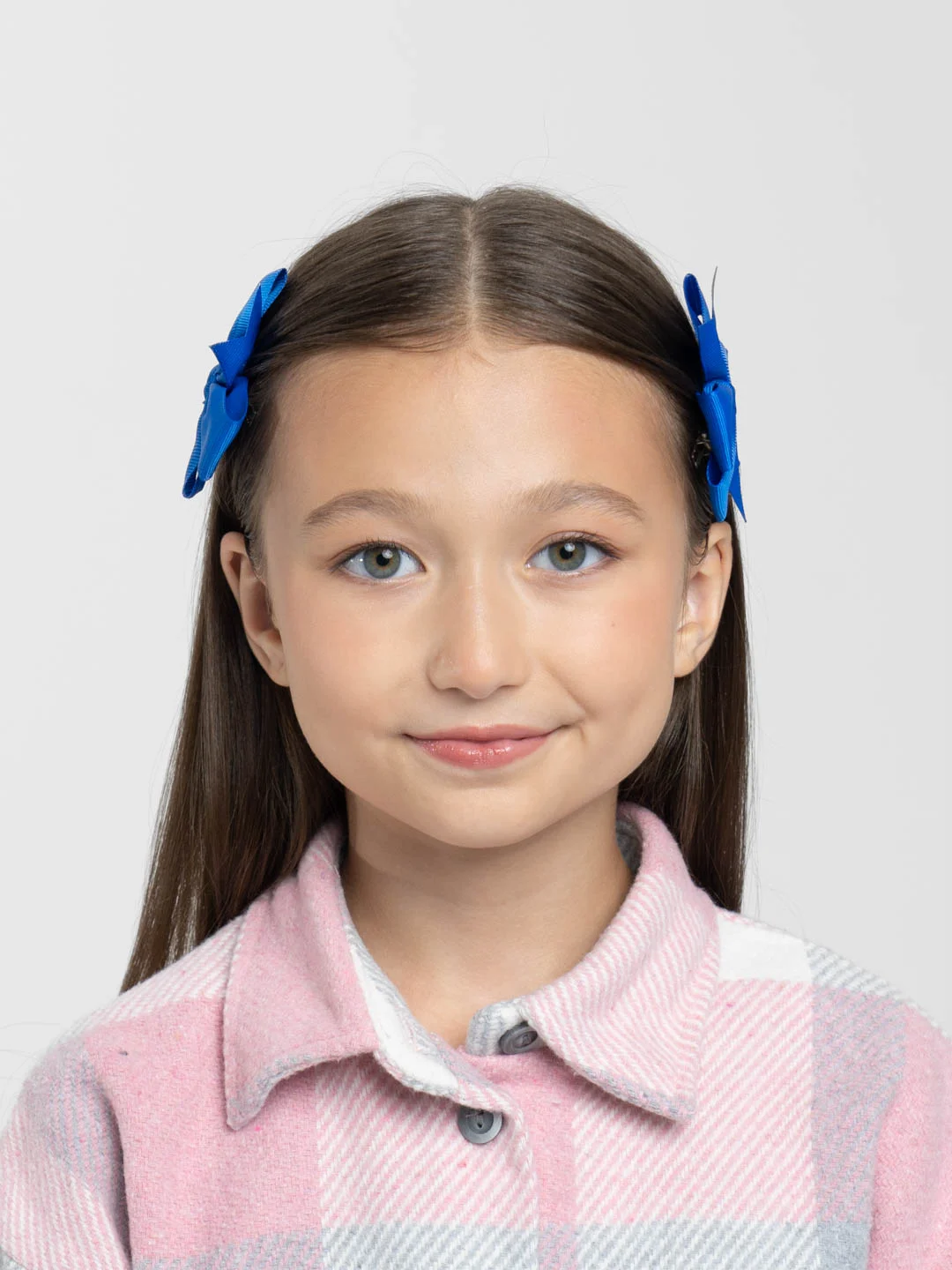 Синий детская заколка, с бантом из репсовой ленты, 2 штуки