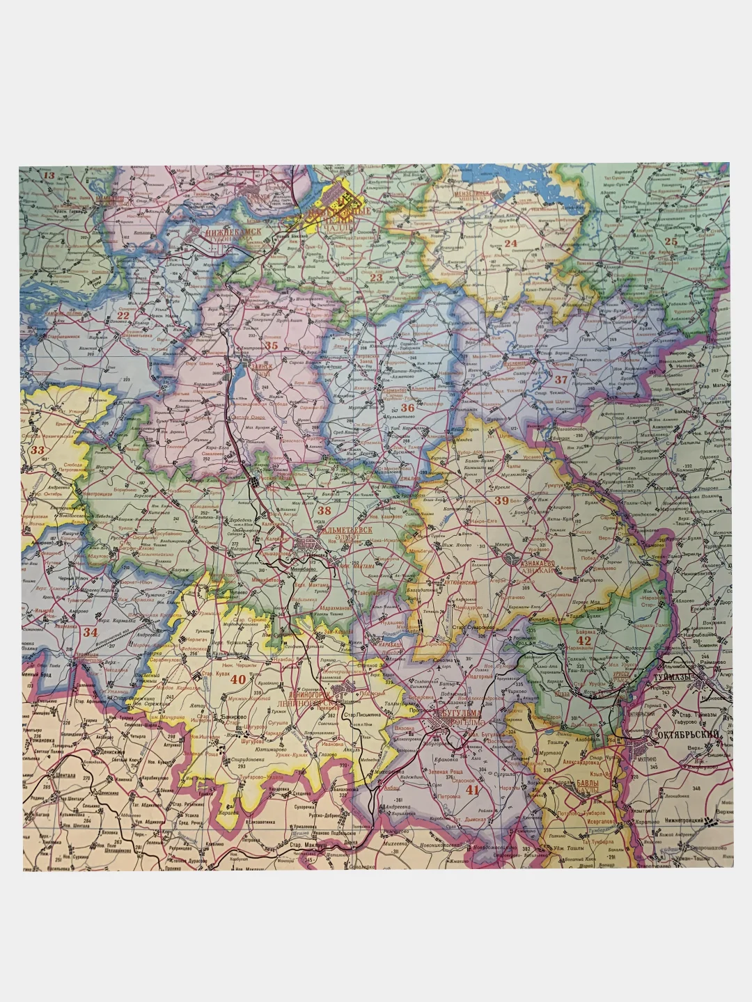 Карта Республики Татарстан, административная, настенная. Ламинированная. Карта РТ 140х100